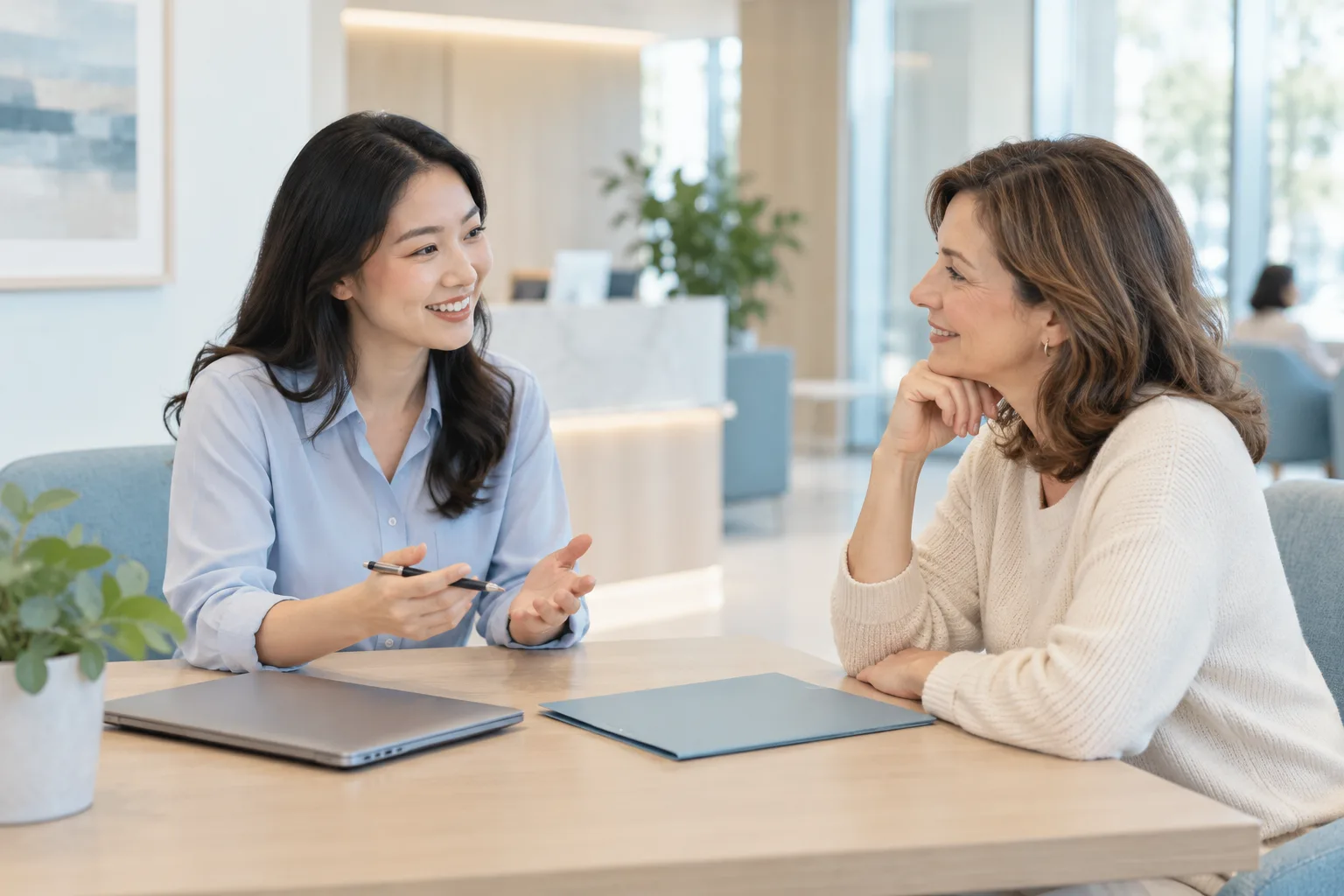 Appointment discussion between a coordinator and a visitor