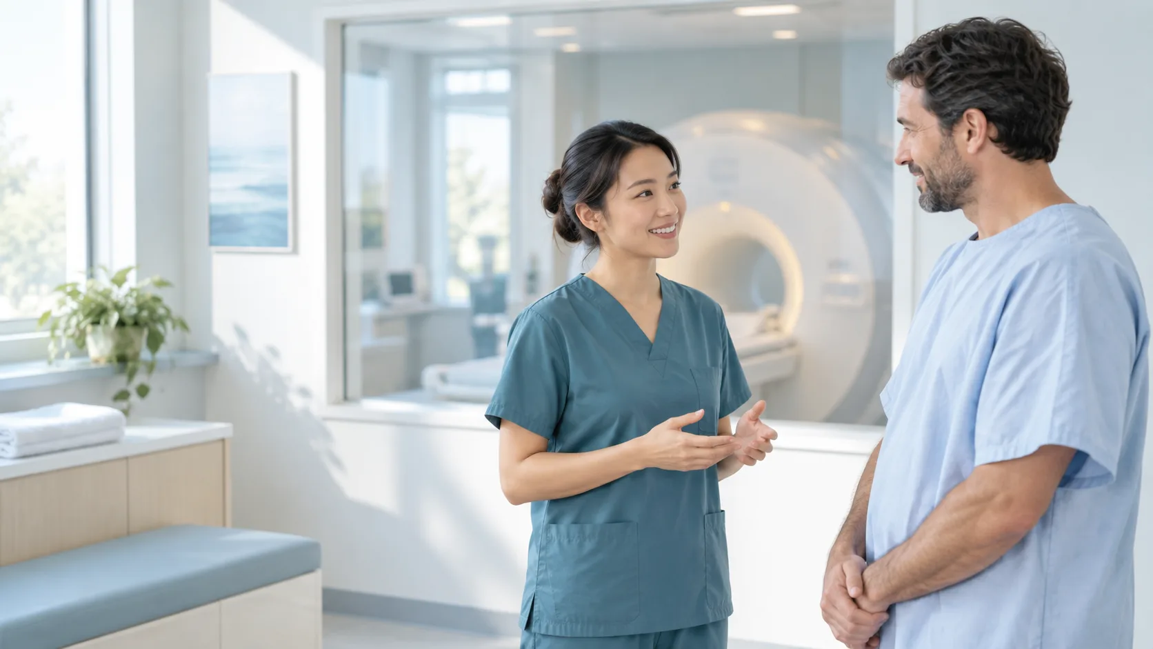 Conversation with radiology staff before an imaging appointment